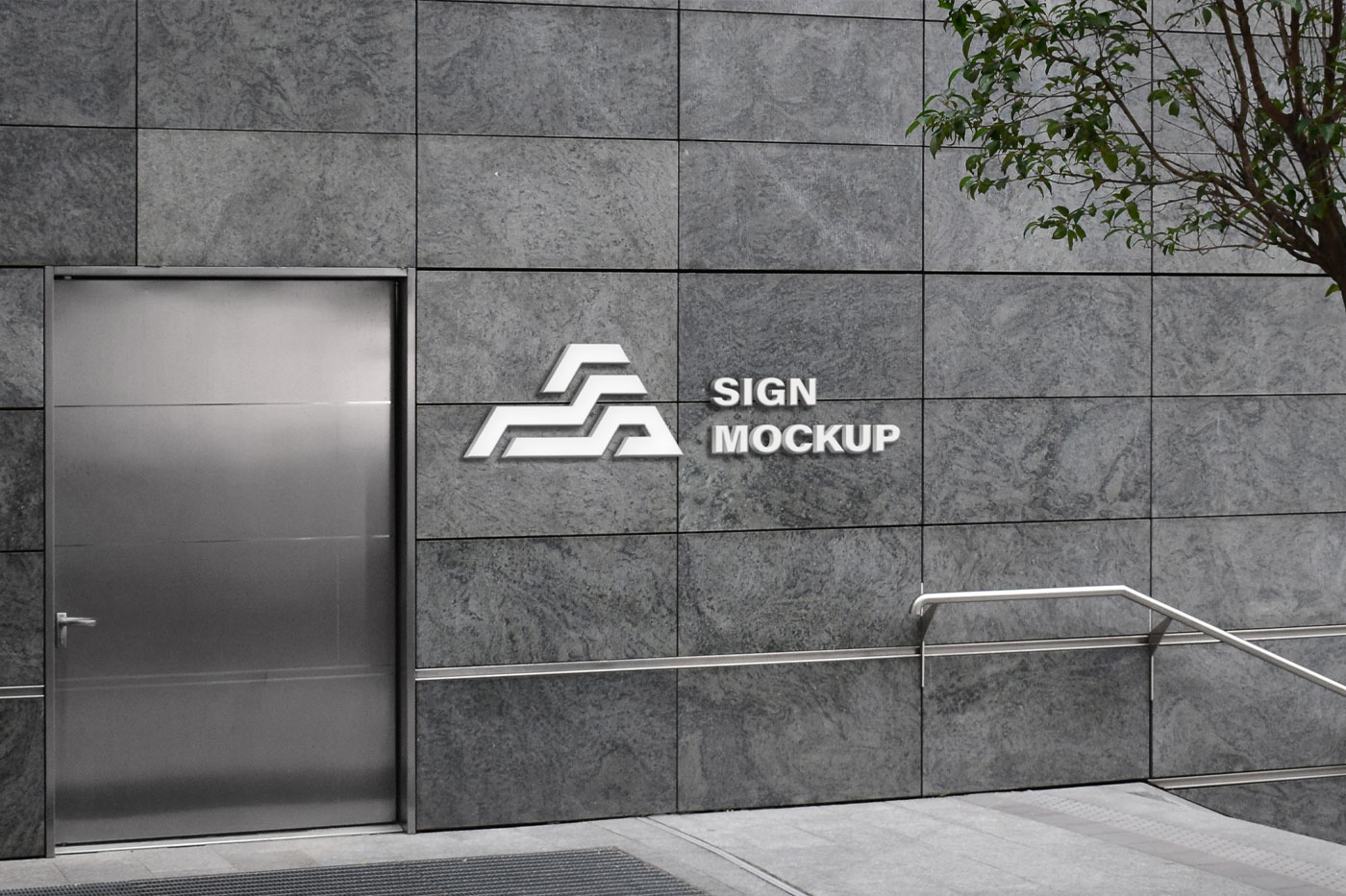 Mockup of a Wall Logo Near the Stair Railing