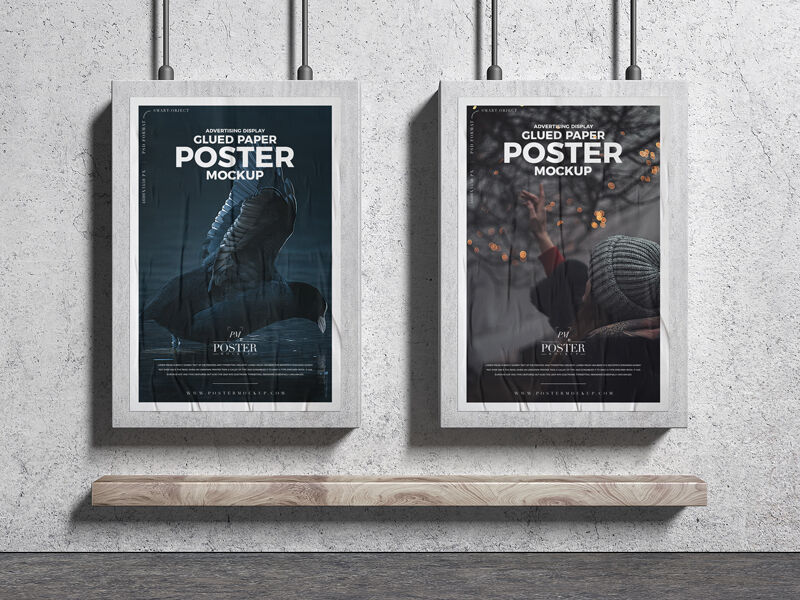 Posters Mockup with Glued Paper