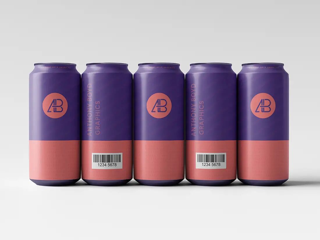 Set of 5 Drinks with Matte-Finish Can Mockup