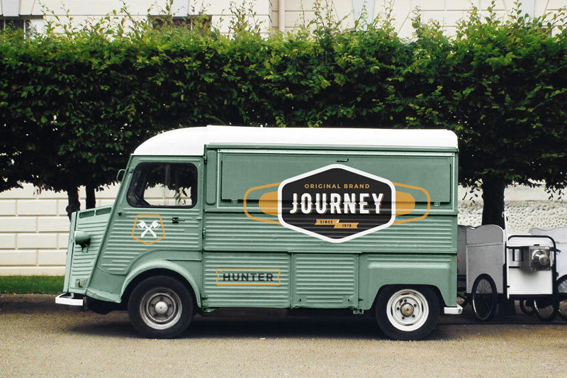 Side View of a Vintage Food Truck Mockup