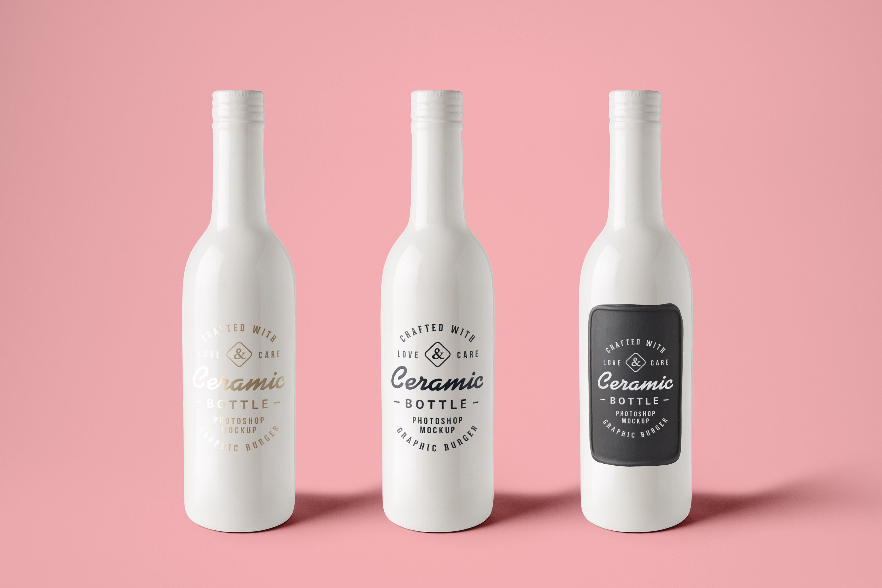 Mockup Featuring Front View of Three Ceramic Bottles