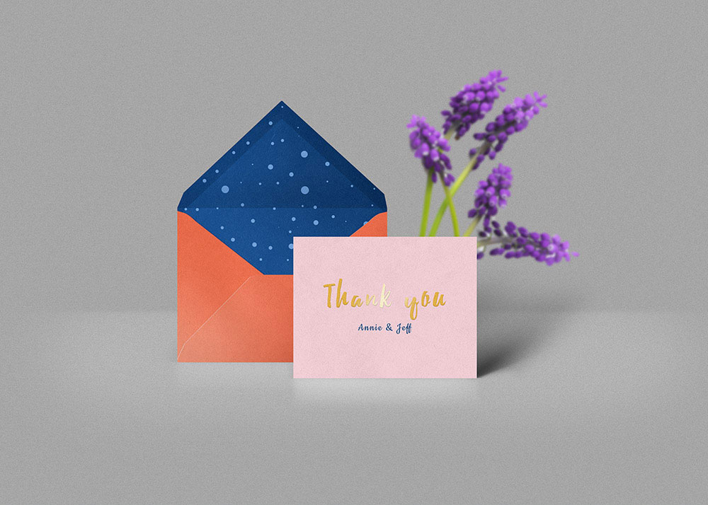 Mockup Featuring a Thank You Card and Envelope