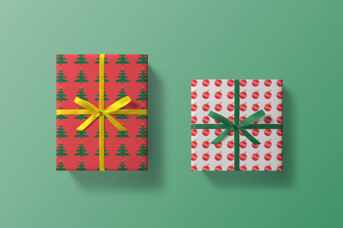 Mockup Showcasing Overhead View of Gift Boxes with Ribbons