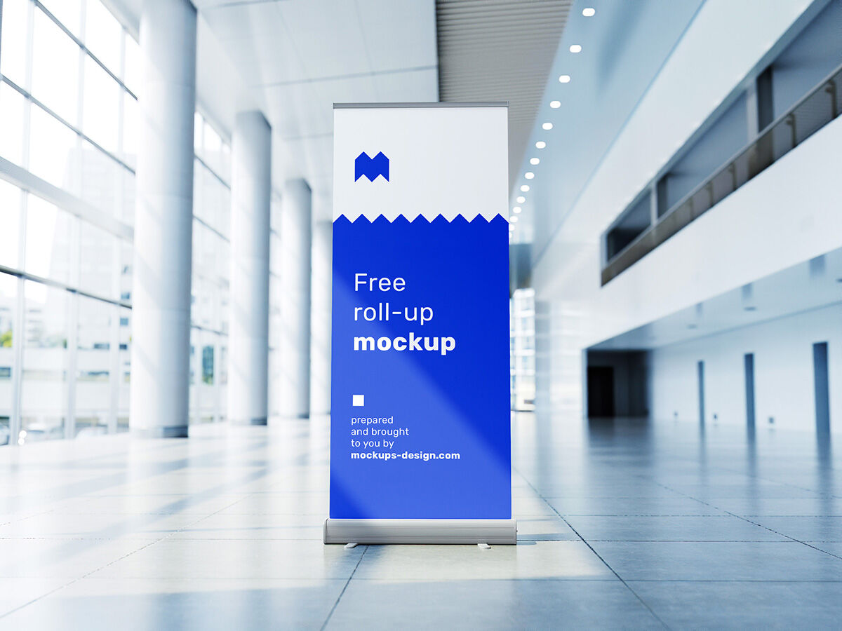 3 Roll Up Mockup in a Hallway