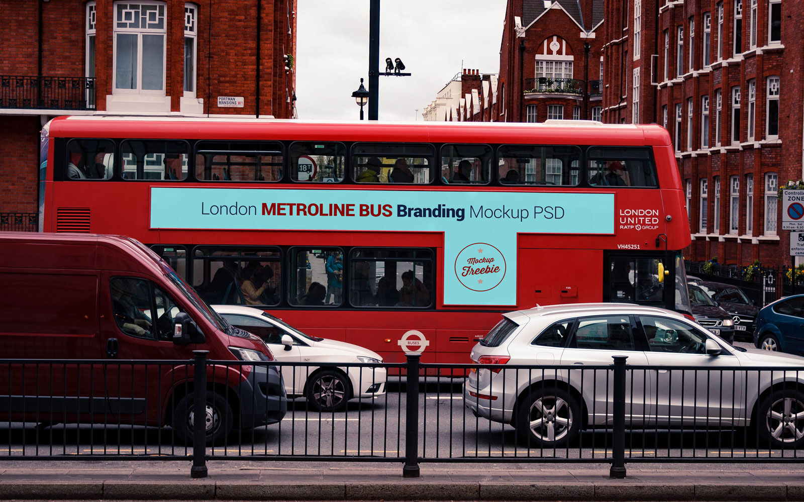 Vehicle Bus in London Street Mockup