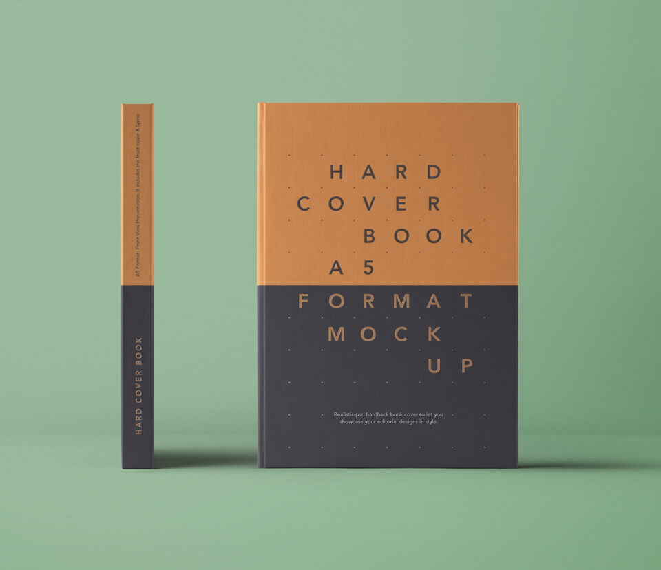 Front and Side A5 Hardcover Book Mockup