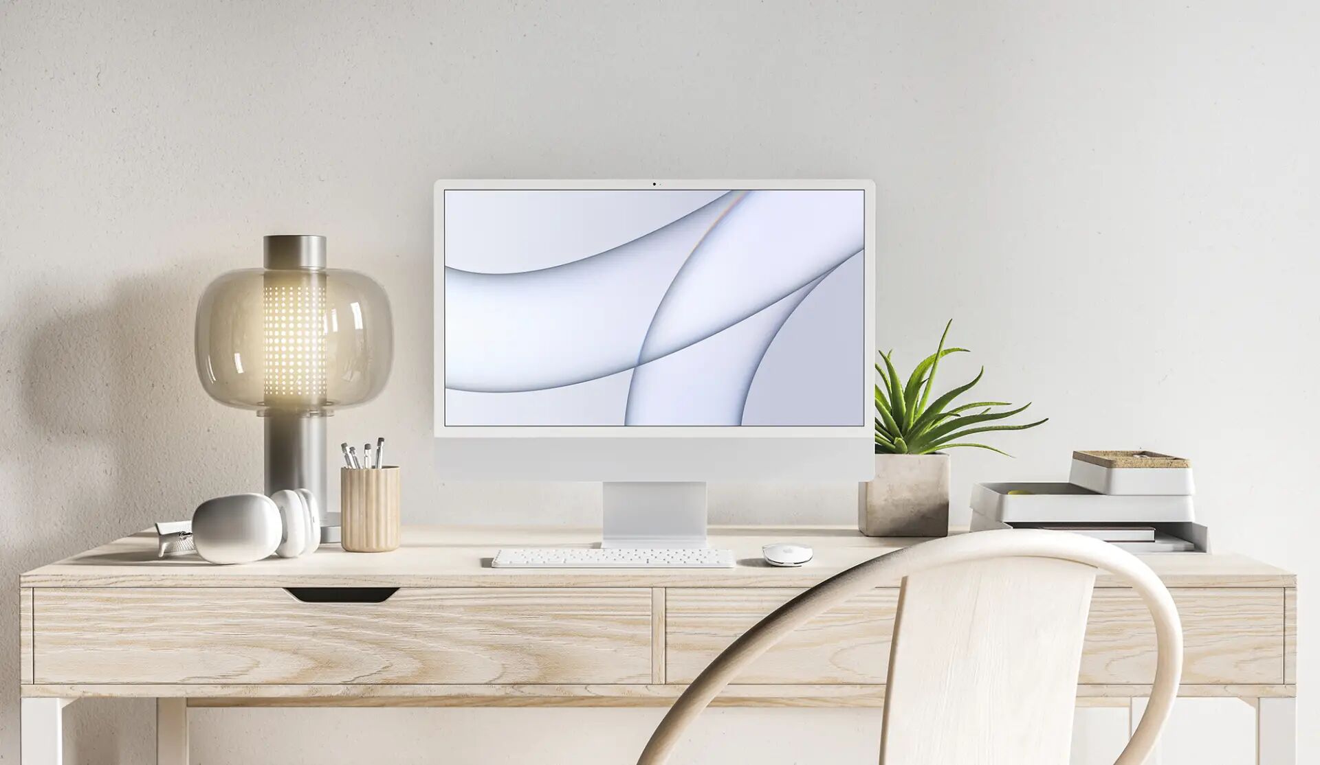 Mockup of a Clean and Minimal 2021 iMac on a Desk