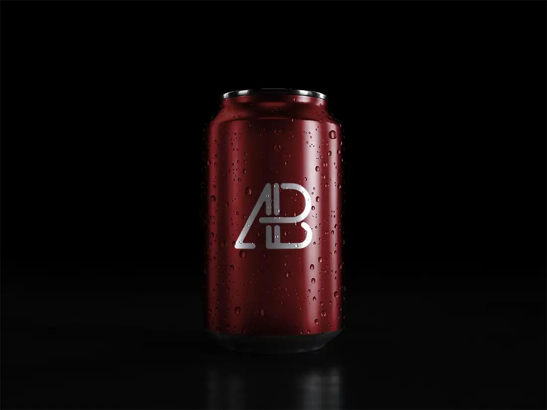 Red Sweaty Soda Can on Dark Background Mockup