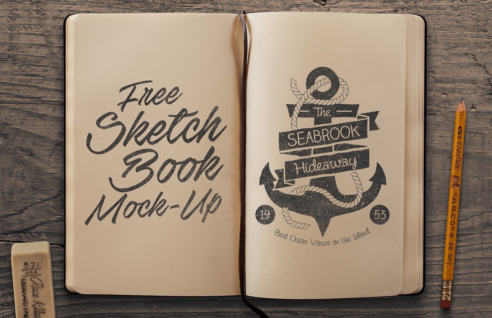 Overhead Shot of a Sketchbook mockup