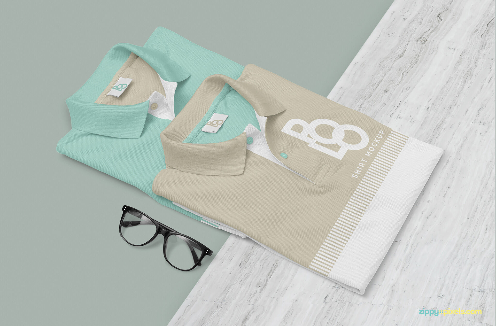 Polo Shirts Split Background Along with Glasses Mockup