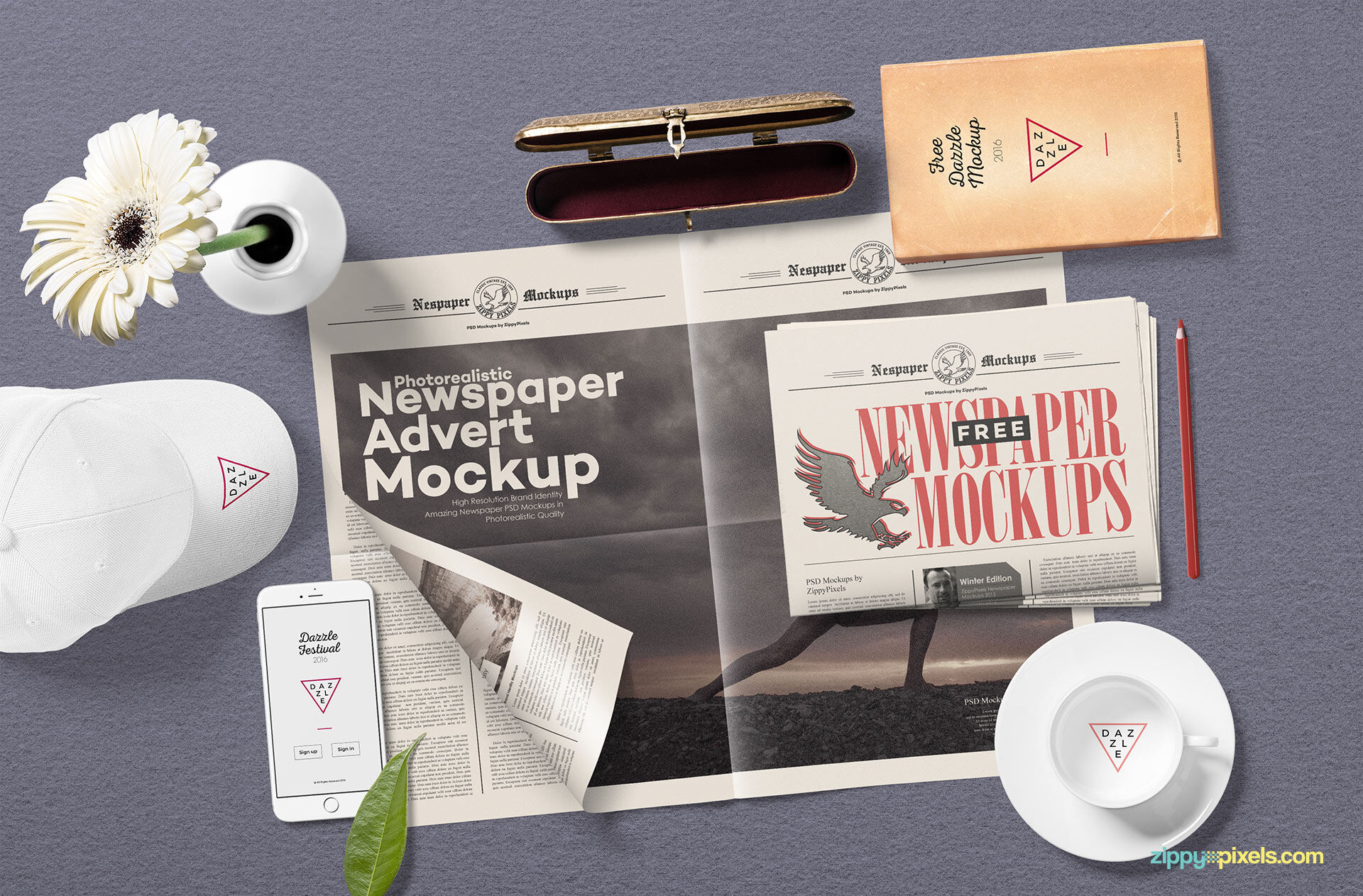 Newspaper in a Vintage Scene Mockup preview