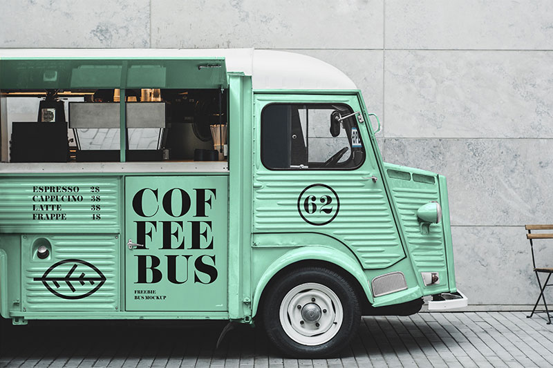 Side View of a Vintage Citroen Food Truck Mockup