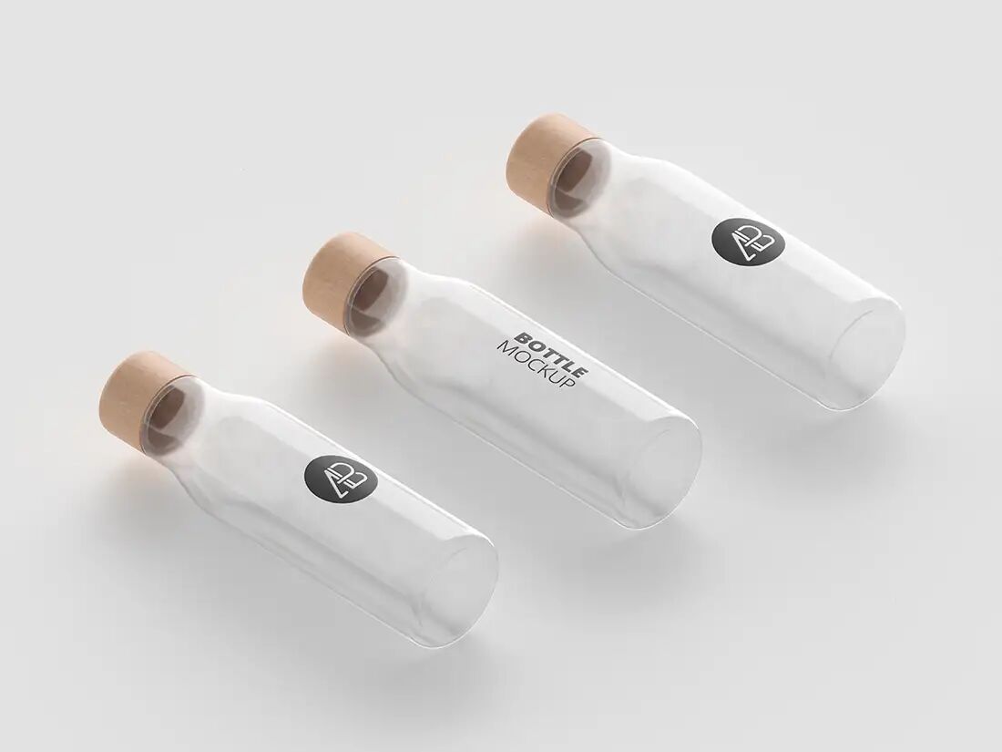 3 Minimal Glass Bottle Mockup