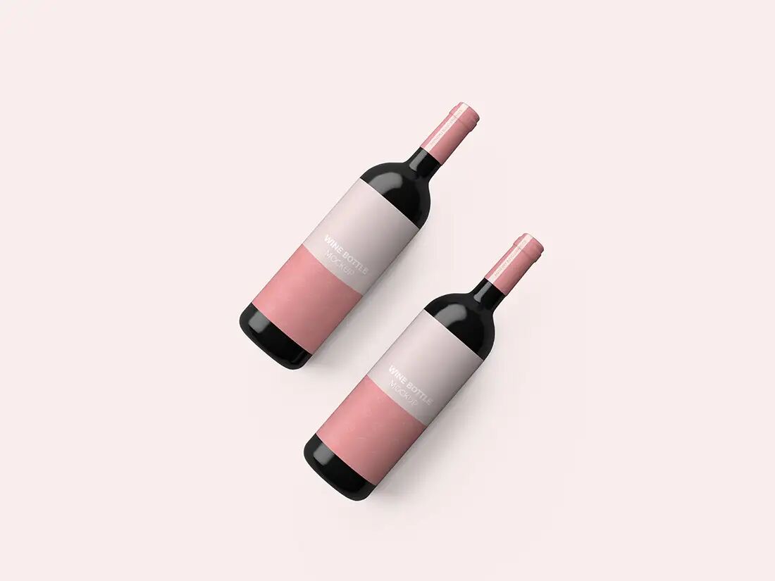 Two Wine Bottle with Plain Background Mockup