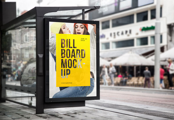 Bus Stop Billboard with Blurry Background Mockup