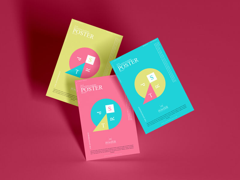 Mockup Showcasing Three Floating Paper Posters