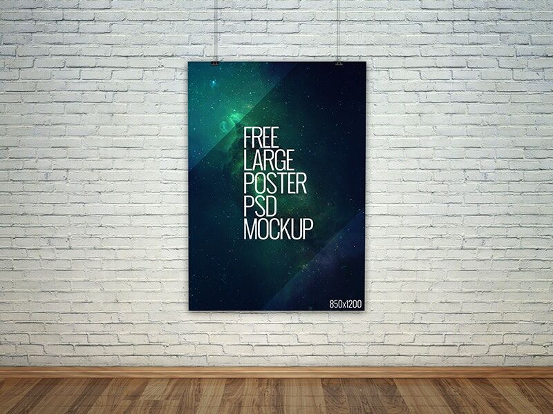 Mockup Featuring a Large Poster on a White Brick Wall preview