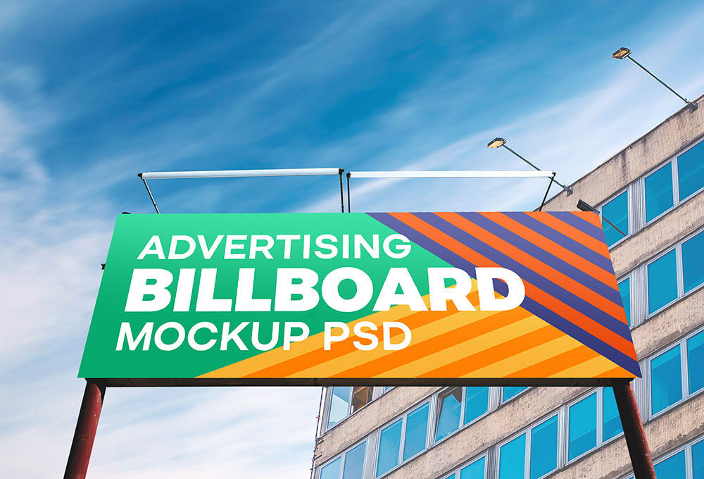 Outdoor Advertising Extra-Large Billboard on Stands Mockup