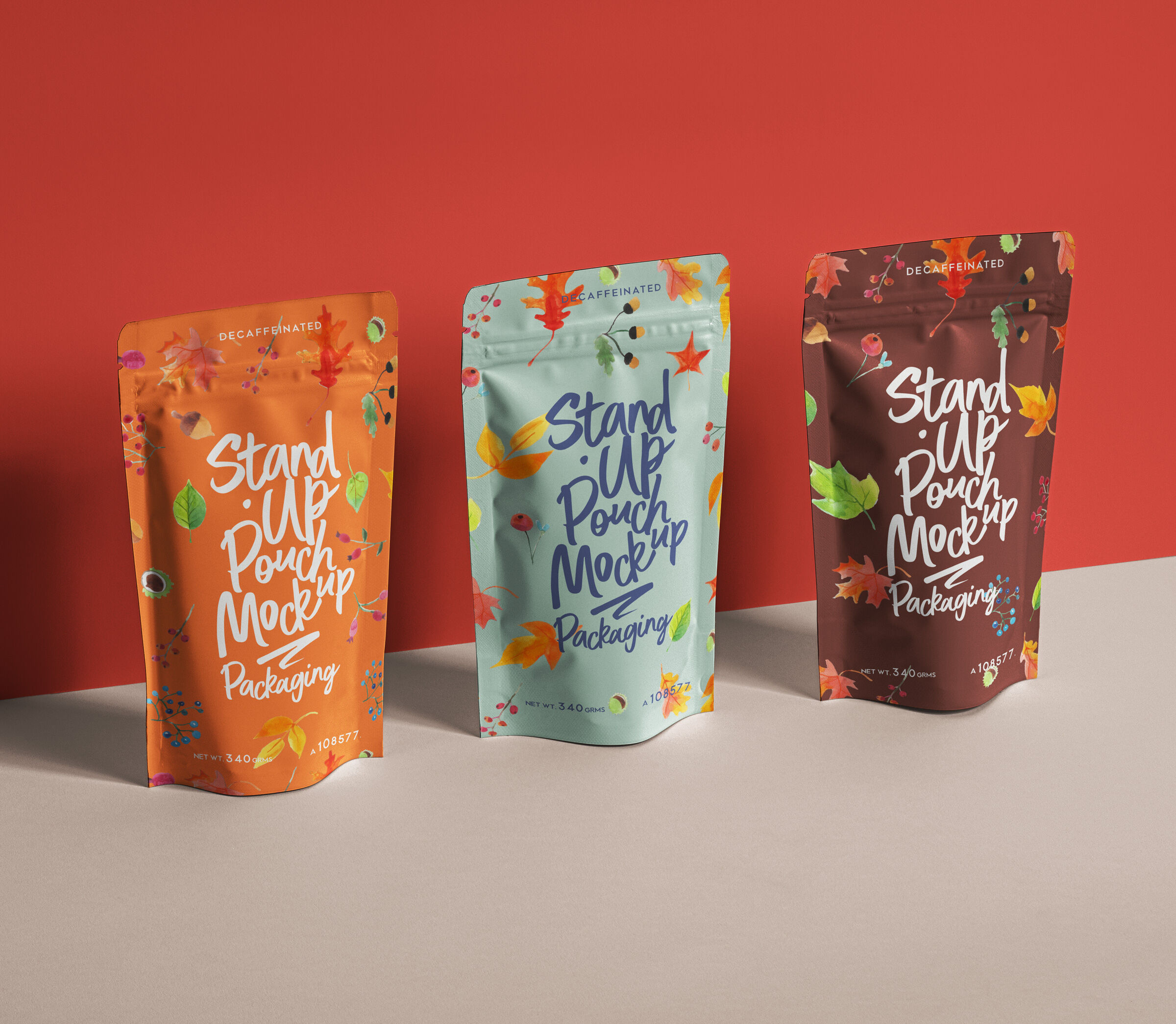 Three Isometric Stand Up Pouch Packs Mockup Set preview