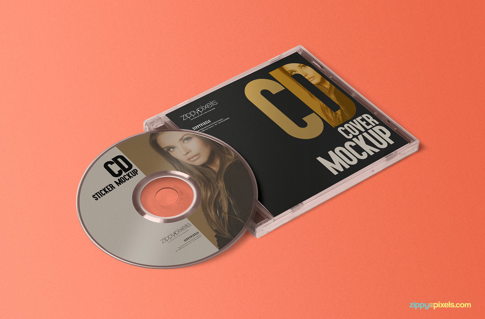 CD Jewel Case and Label Sticker Mockup