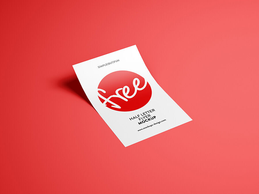 Half Page Flyer Mockup Bent on a Red Surface