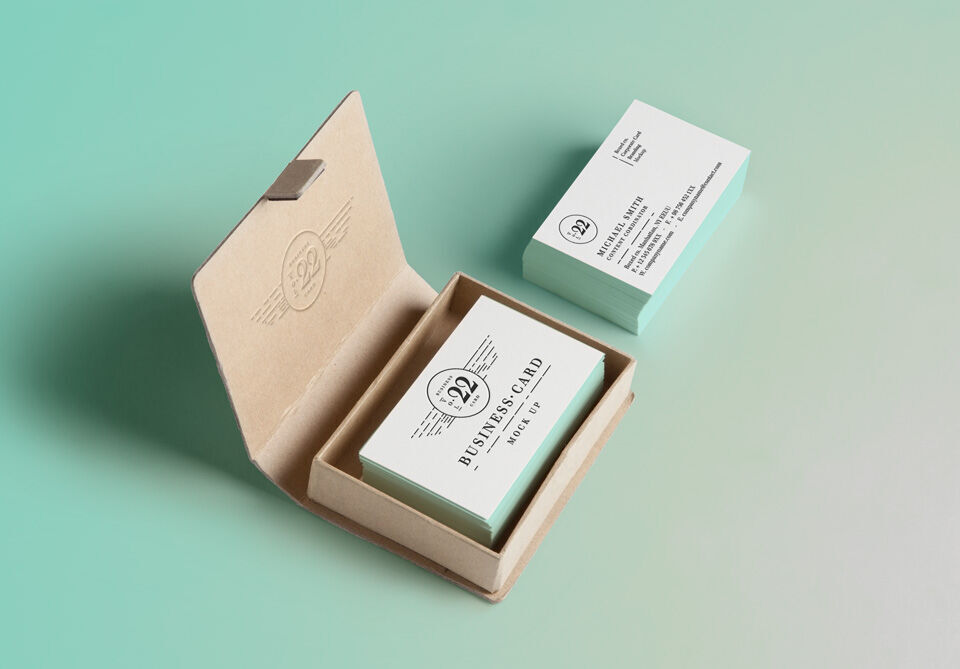 Business Card Mockup with a Cardboard preview