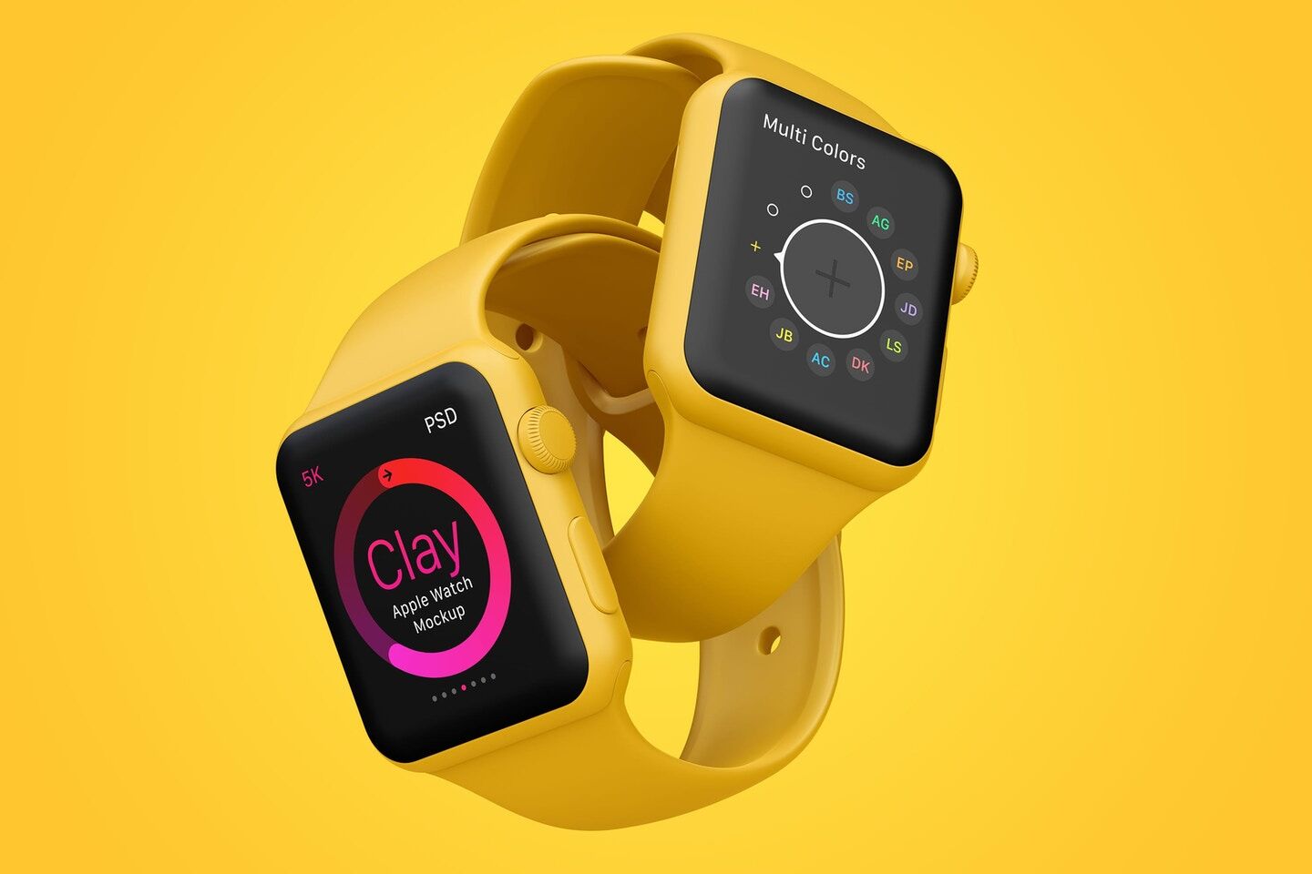 Mockup Featuring Two Interlaced Floating Apple Watches