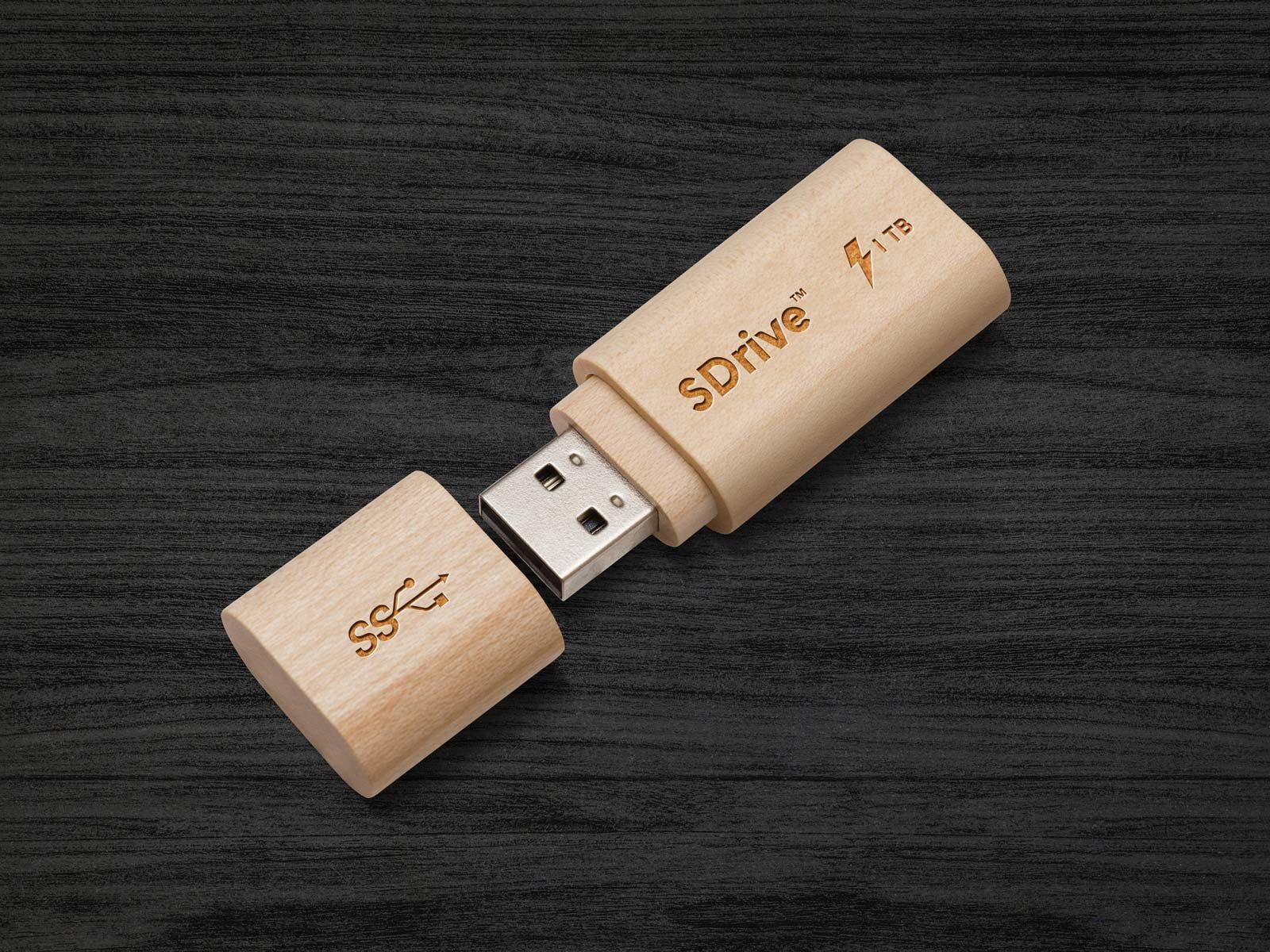 Standard Size Wooden USB Flash Drive Mockup