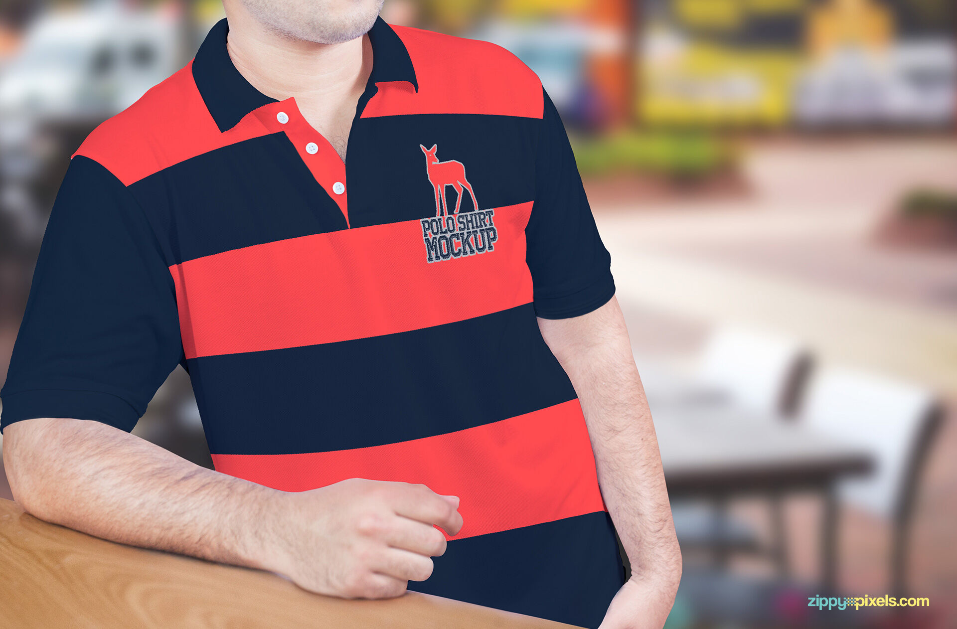 Man Wearing a Polo Shirt at the Bar Mockup