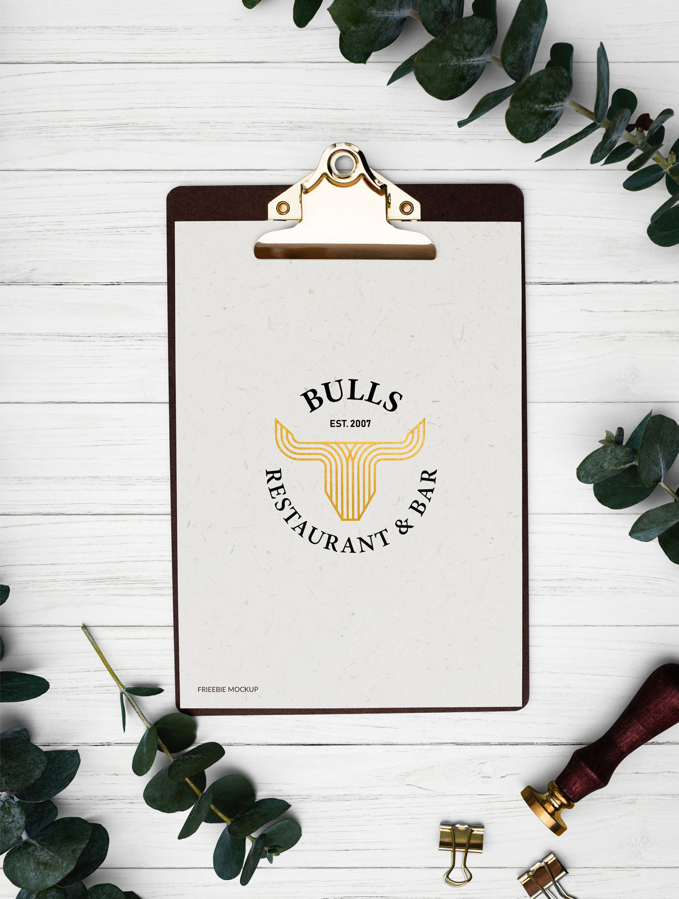 Mockup Displaying Clipboard on Striped Wooden Background