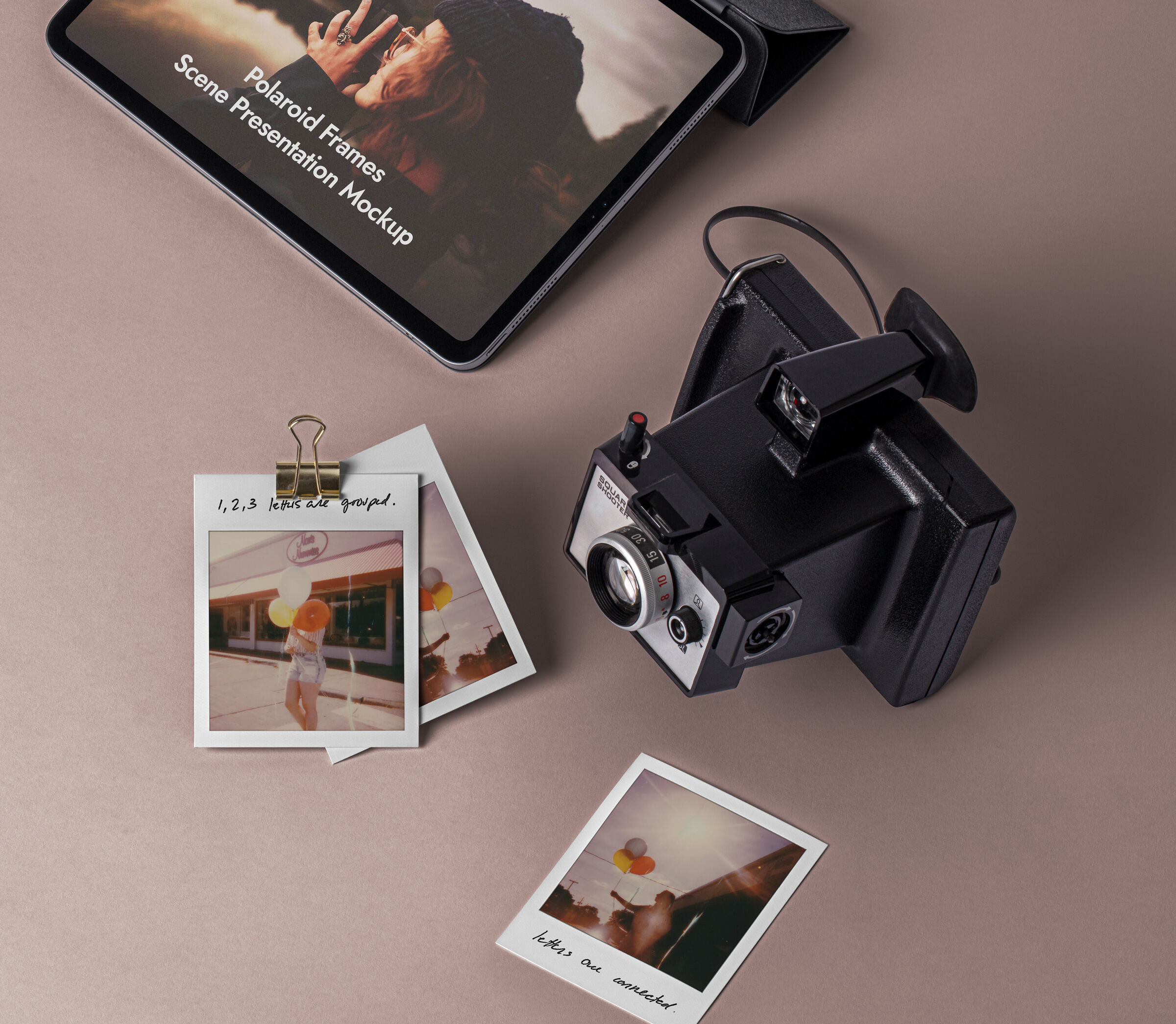 Polaroid Mockup Frames Set with iPad