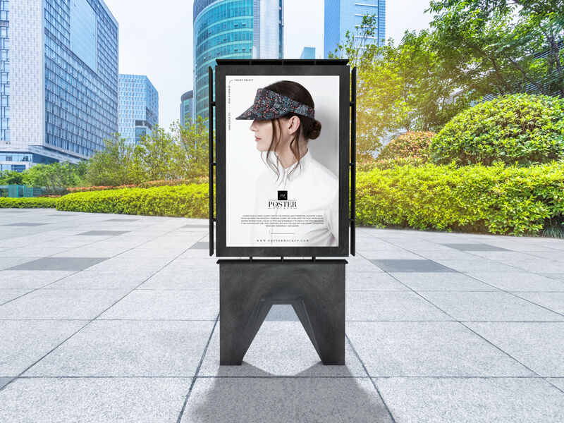 Mockup Featuring Publicity Poster Standing on Outdoor Environment