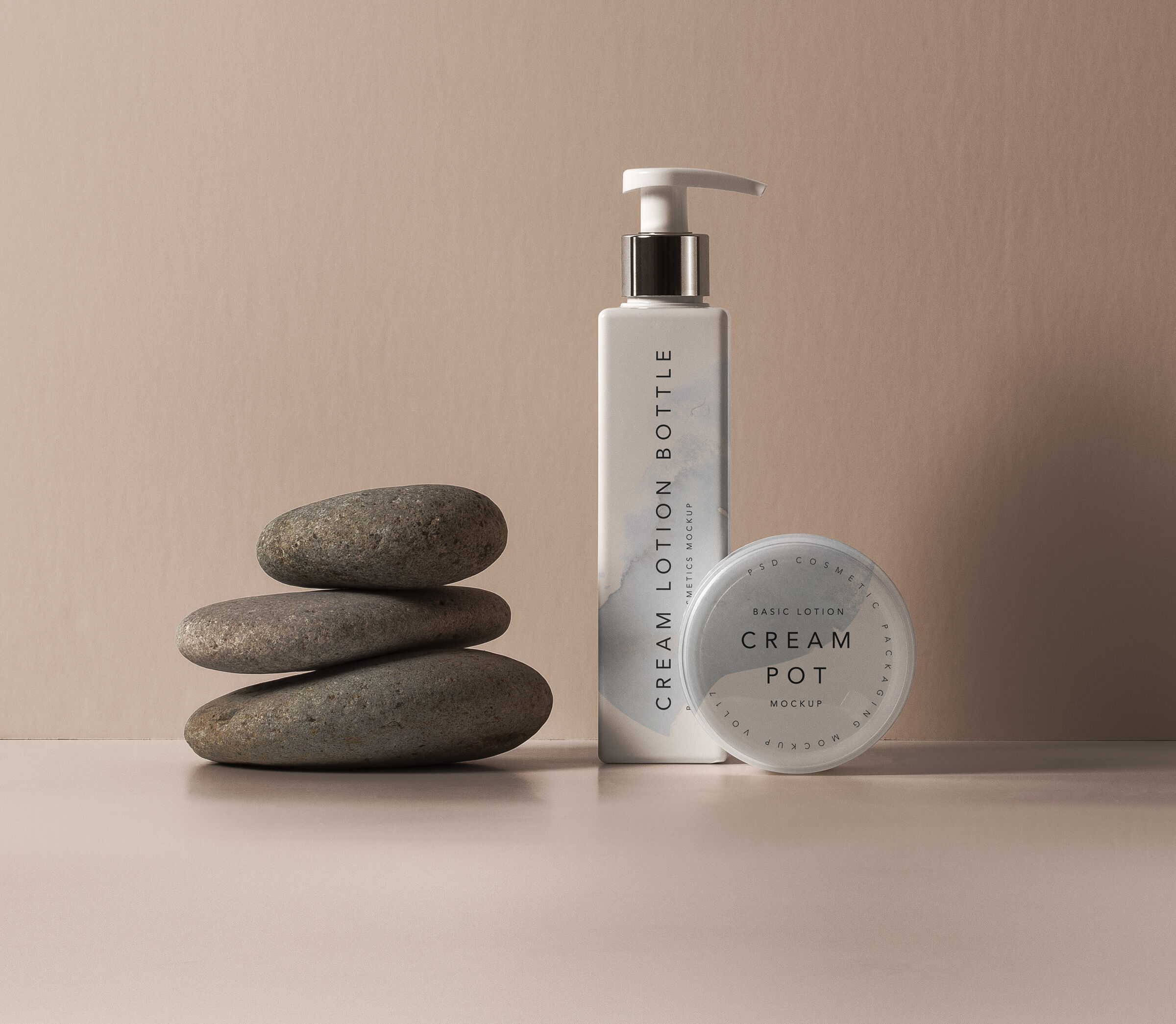 Set of Bottle and Pot of Cosmetic Product Mockup
