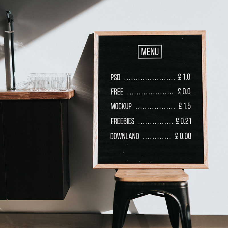 Menu Board Mockup on a Chair