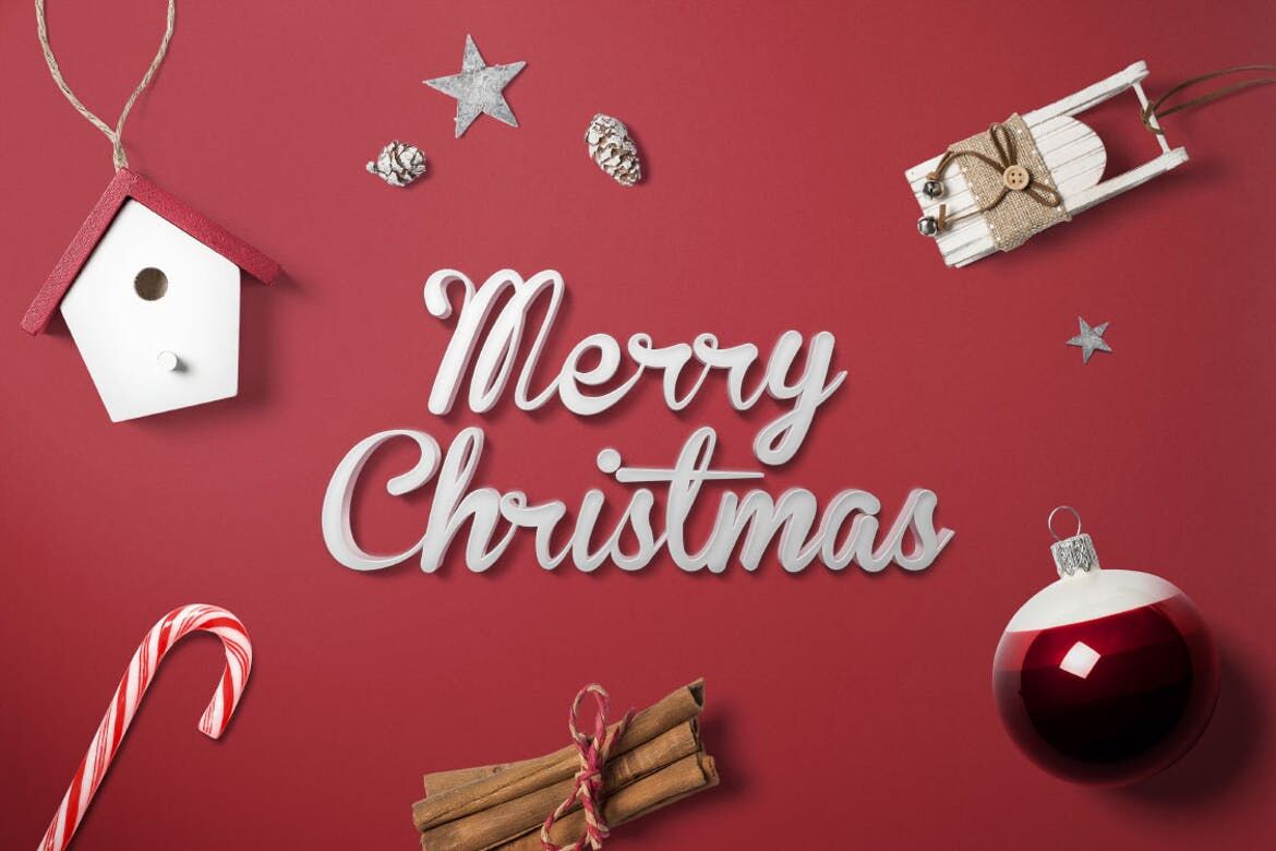 Merry Christmas Mockup Scene with Christmas Theme Background