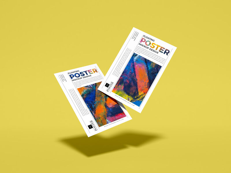 Floating Pair of Posters Mockup Design