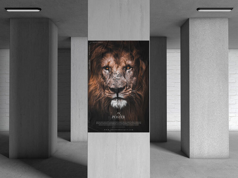 Mockup Displaying Poster Glued on Pillar in Indoor Setting