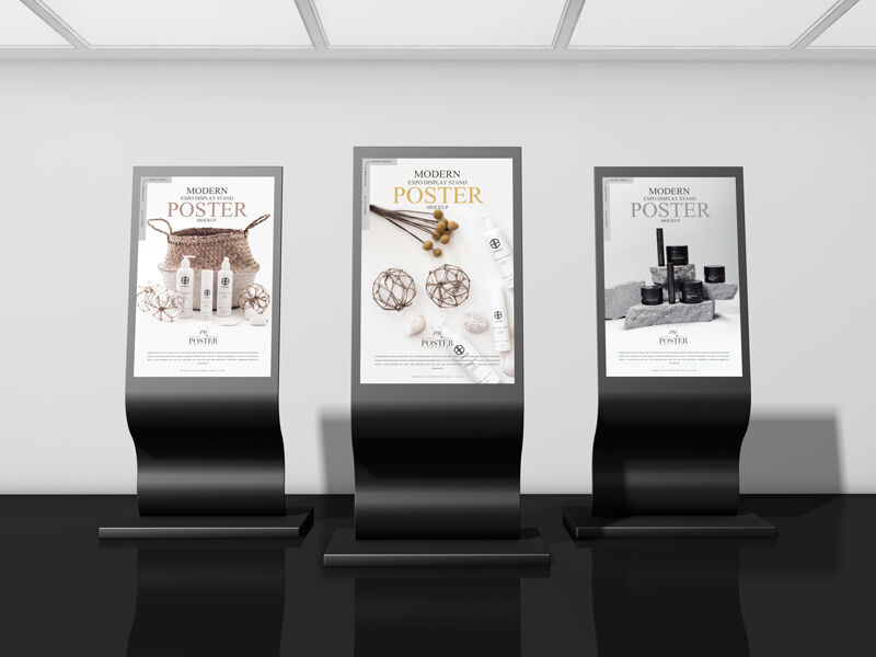 Mockup Showcasing Three Modern Black Stand Poster