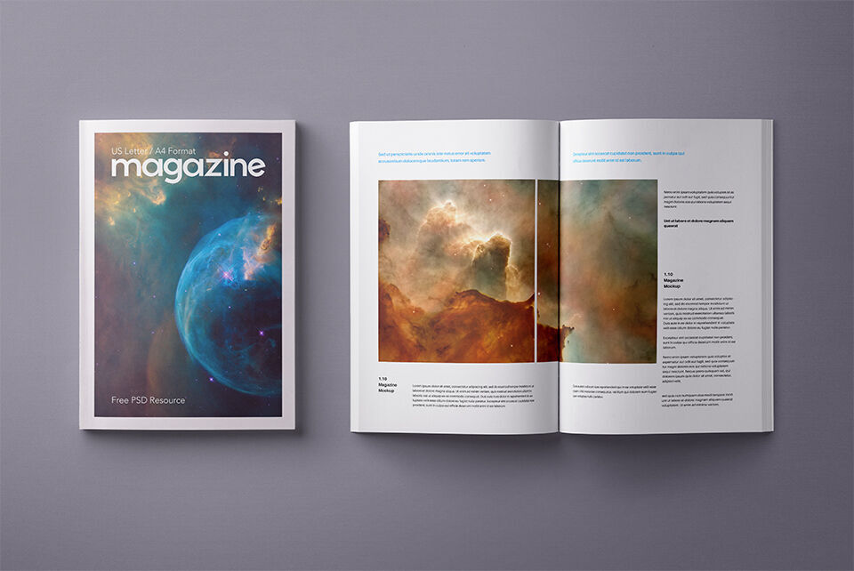 Mockup Showcasing Top View of Opened and Closed A4 Magazine