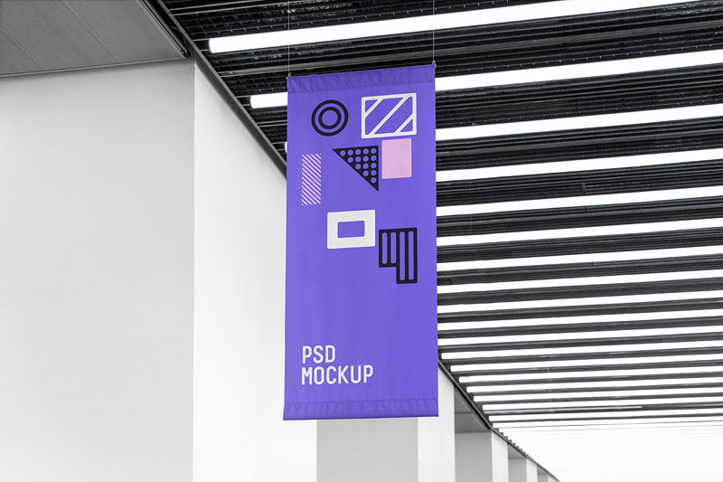 Mockup of a Flag Hung From the Ceiling