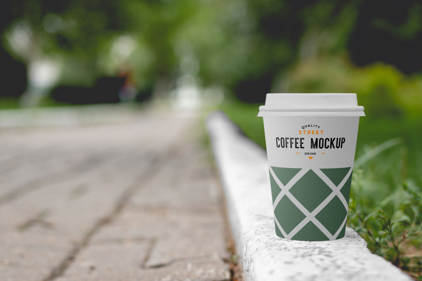 Mockup Featuring a Coffee Cup Placed on the Sidewalk