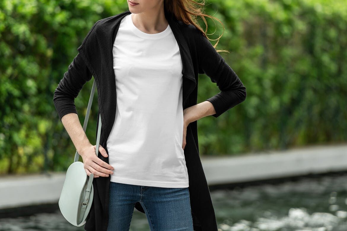 Woman Wearing a T-Shirt in Urban Mockup