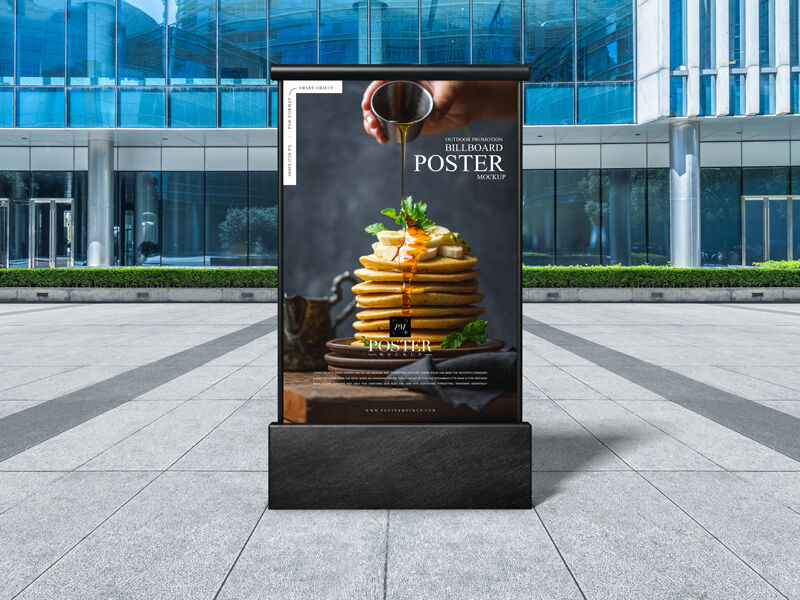 Vertical Billboard Poster Mockup in Black Frame Stand