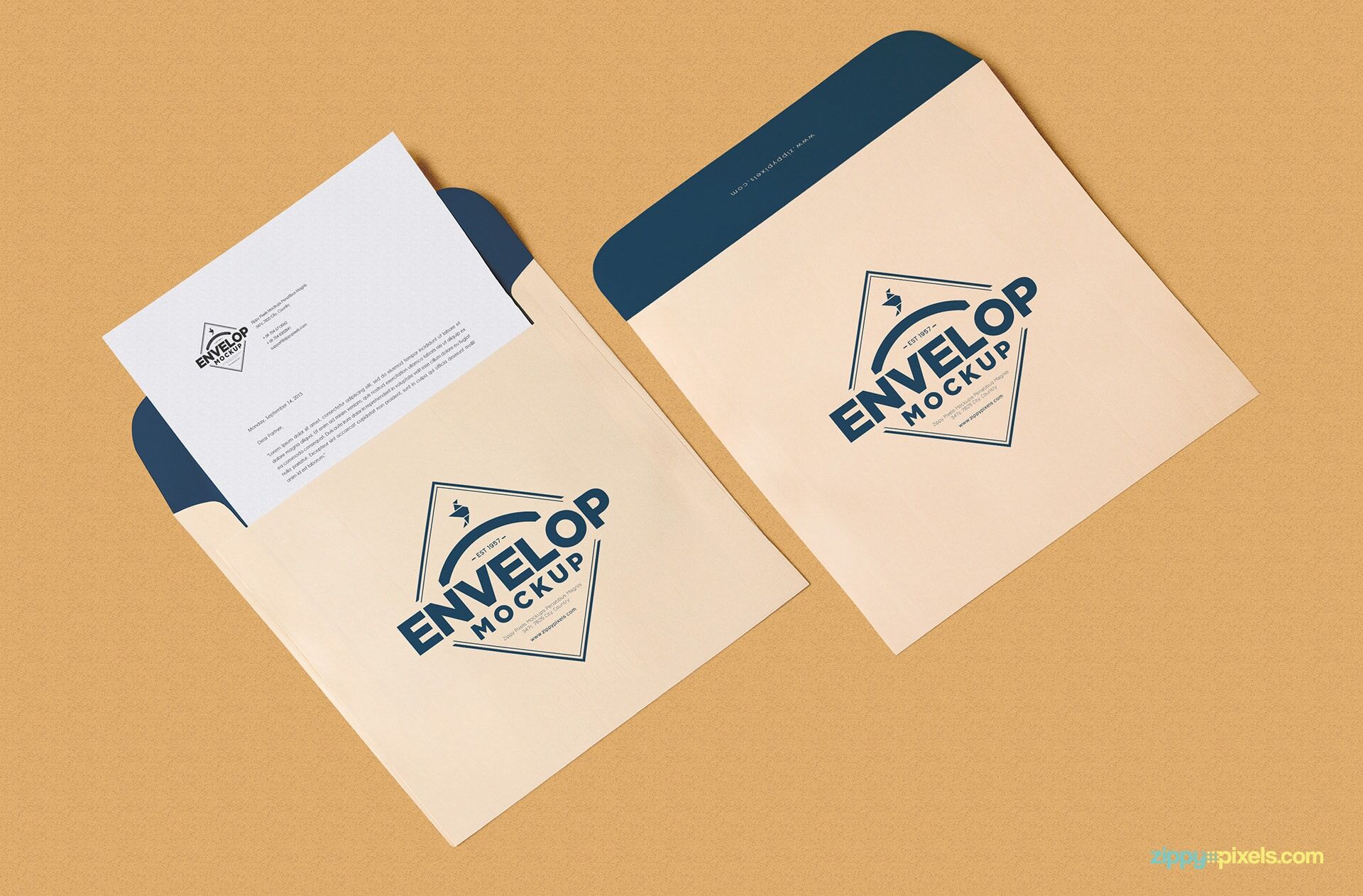 Squared Shaped Envelope Mockup with Letterhead