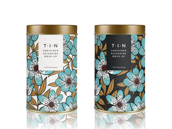 Mockup Modeling Two Floral Cylindrical Tin Containers