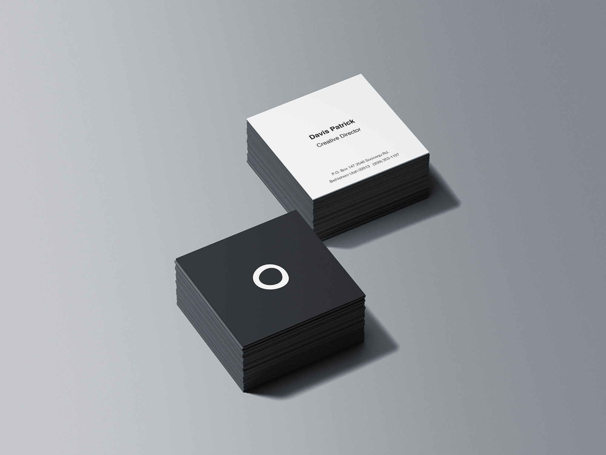 Two Square Business Card Stacks Mockup in Black and White