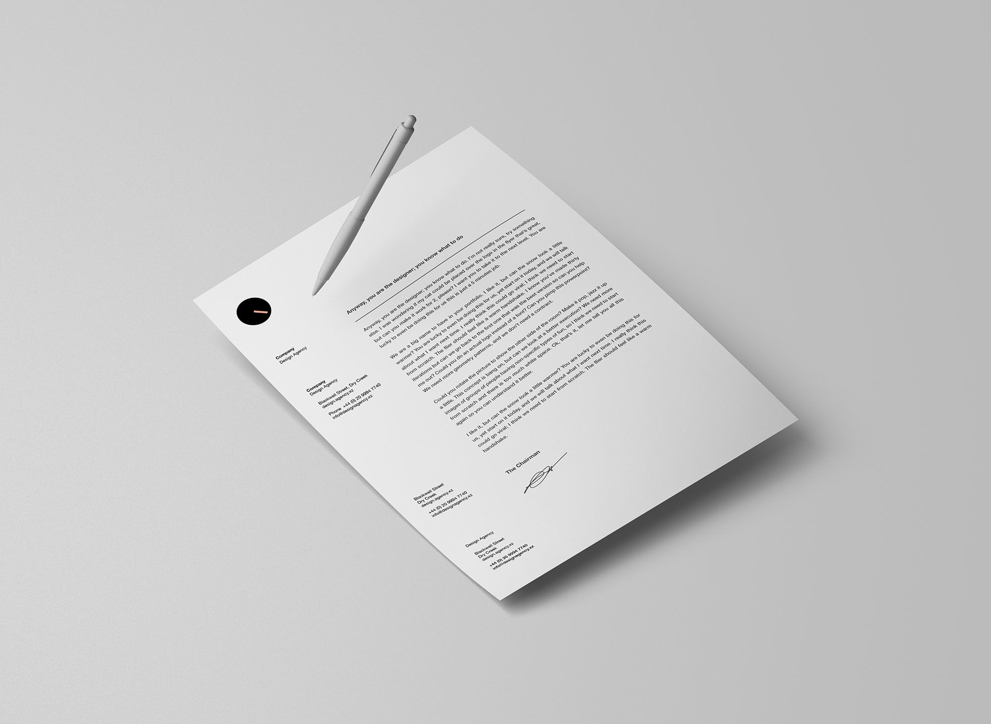 White Letterhead Mockup Along with a Floating Pen