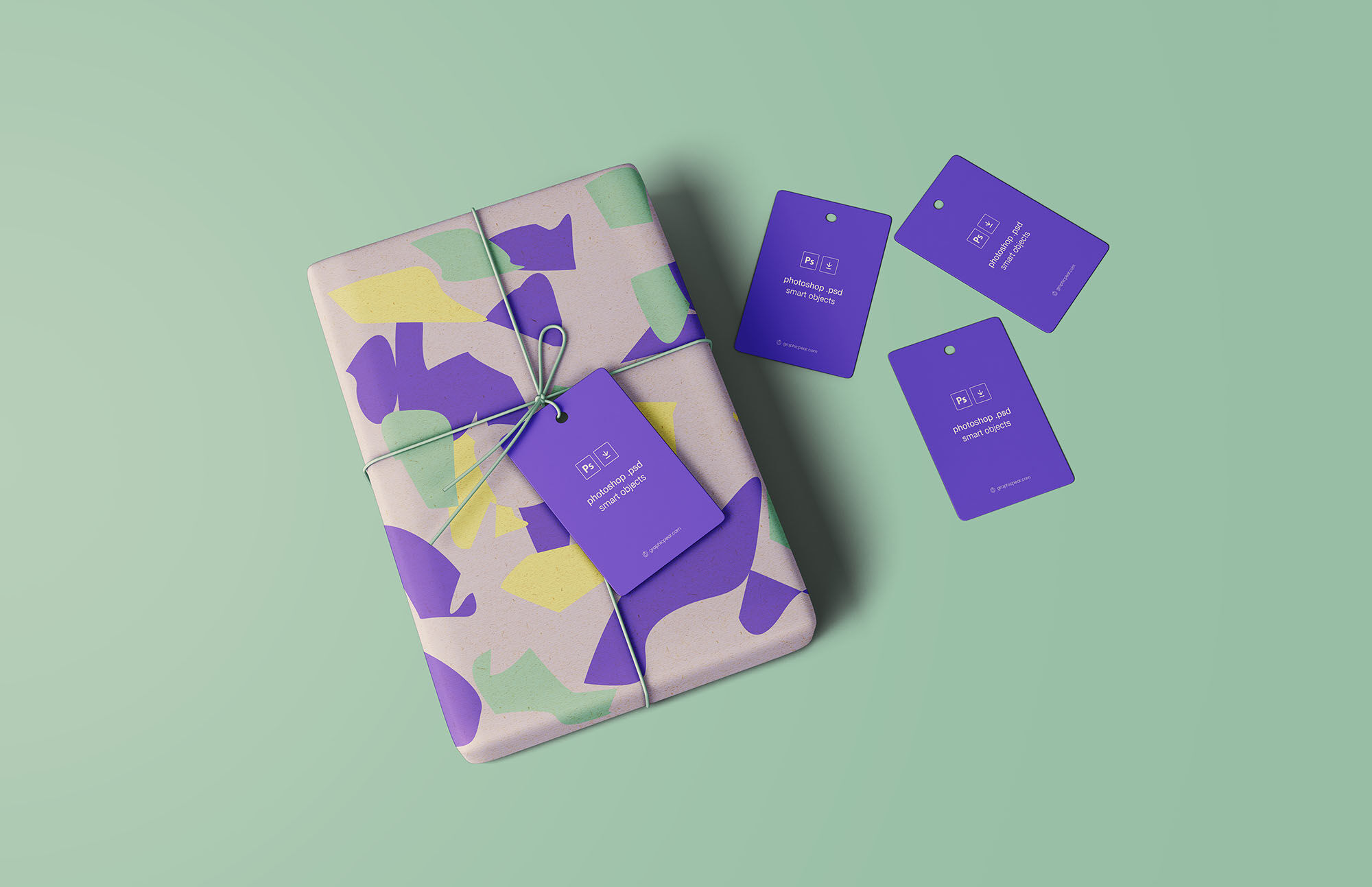 Wrapped Gift Mockup Along with Tags