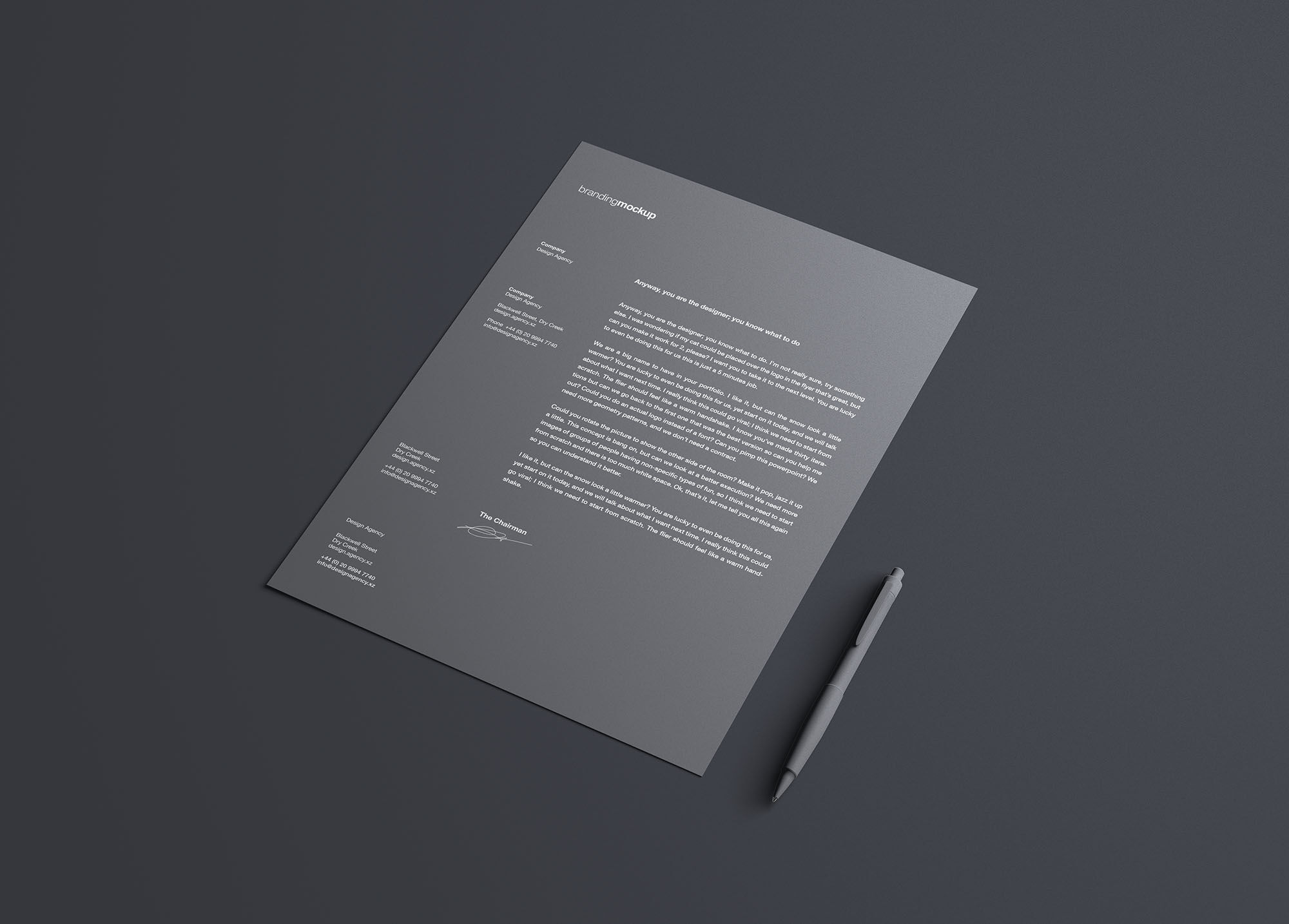 Black Simple Letterhead Mockup with Pen
