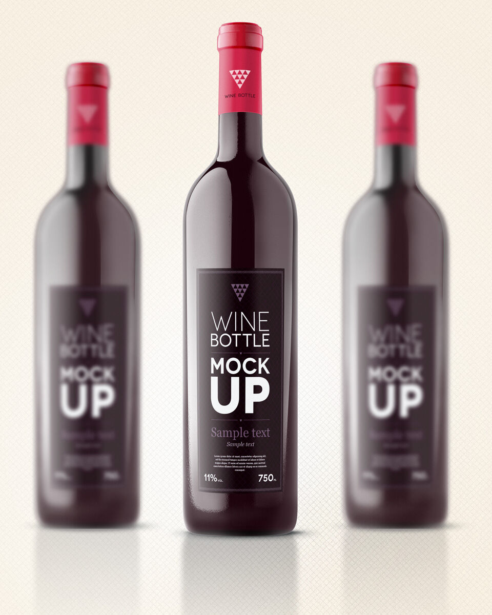 Three Wine Bottles Mockup with Label preview